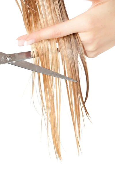 Femme coupe les cheveux — Photo