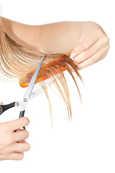 Mulher corte de cabelo — Fotografia de Stock