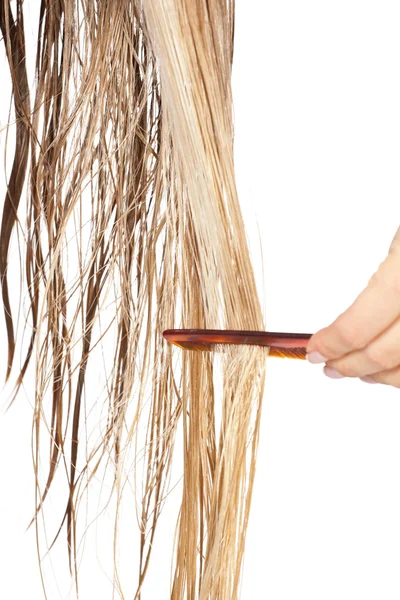 Česání vlasů Žena — Stock fotografie