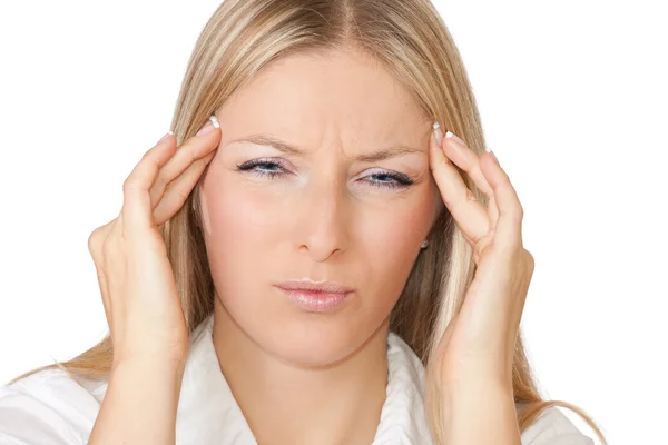 Mulher com dores de cabeça — Fotografia de Stock