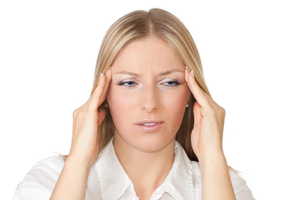 Mulher com dores de cabeça — Fotografia de Stock