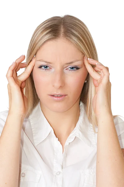 Kobieta z bóle głowy — Zdjęcie stockowe