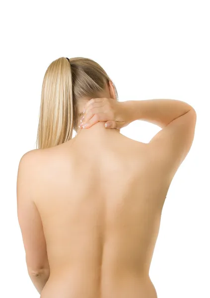 Mujer con columna vertebral y dolores de espalda —  Fotos de Stock