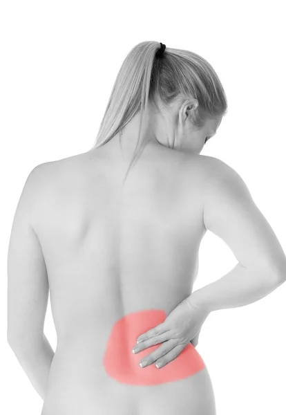 Vrouw met wervelkolom en rug pijn — Stockfoto