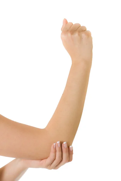 Mulher com dor no braço — Fotografia de Stock