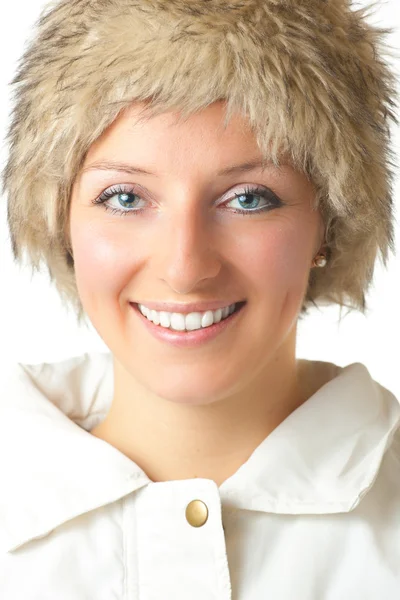 Žena v kožený klobouk — Stock fotografie