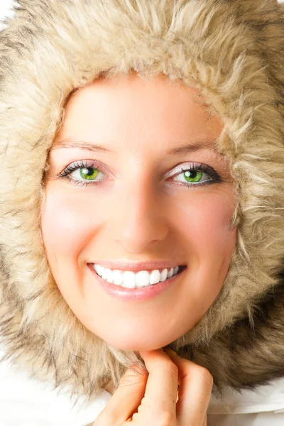 Woman in furry hat — Stock Photo, Image