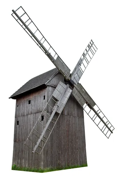 Na białym tle drewniany wiatrak — Zdjęcie stockowe