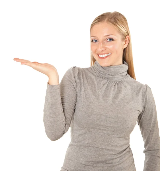 Isolated woman pointing hand — Stock Photo, Image