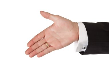 Business man hand on white isolated background clipart