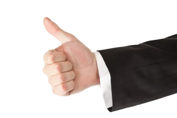 Biznes człowiek ręcznie thumbs up na na białym tle — Zdjęcie stockowe