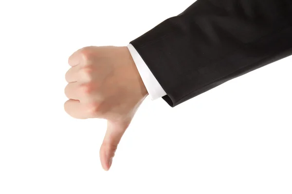 Geschäftsmann Hand nach unten Daumen auf weißem isolierten Hintergrund — Stockfoto