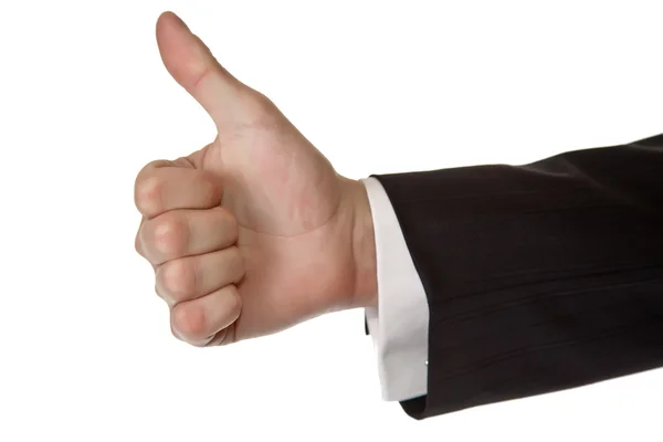 商务男人的手竖起大拇指被隔绝在白色背景上 — 图库照片