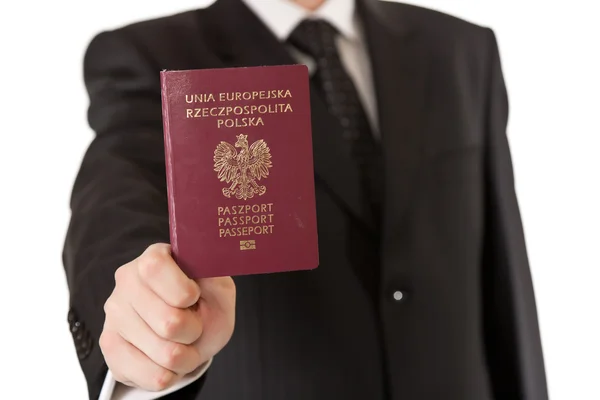 Άνθρωπος με κοστούμι που κατέχουν διαβατήριο — Φωτογραφία Αρχείου