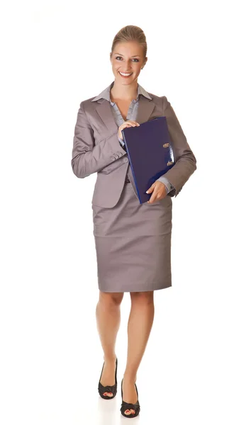 Caucasico bionda donna d'affari in abito bianco isolato backgro — Foto Stock