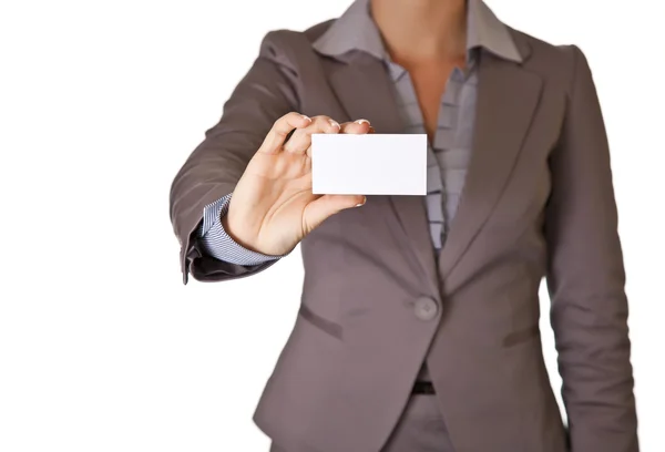 Mulher de negócios loira caucasiana de terno em branco isolado backgro — Fotografia de Stock