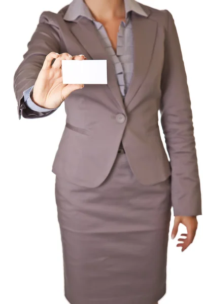 Caucasian blond businesswoman in suit on white isolated backgro — Stock Photo, Image