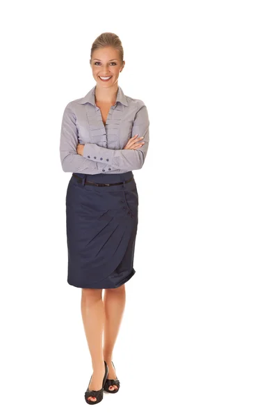 Caucásico rubia mujer de negocios en traje en blanco aislado backgro —  Fotos de Stock