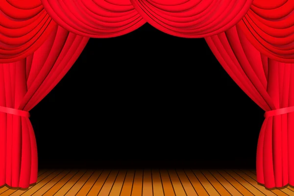 Scène avec rideau rouge ouvert — Image vectorielle