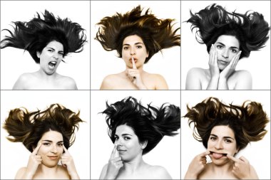 Doing different faces - same woman in six shots mixed in PS clipart