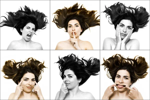 stock image Doing different faces - same woman in six shots mixed in PS