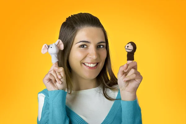 Woman with puppets — Stock Photo, Image