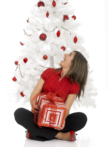 Happy woman with Chirstmas gifts — Stock Photo, Image