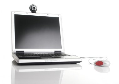 Laptop with a webcam over the table with reflection clipart