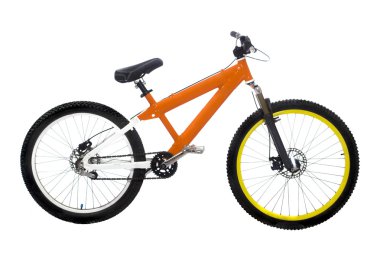 beyaz zemin üzerinde harika yeni bir turuncu bisiklet