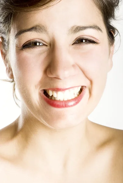 Πορτρέτο Του Μια Ευτυχισμένη Όμορφη Νεαρή Γυναίκα Γέλιο — Φωτογραφία Αρχείου