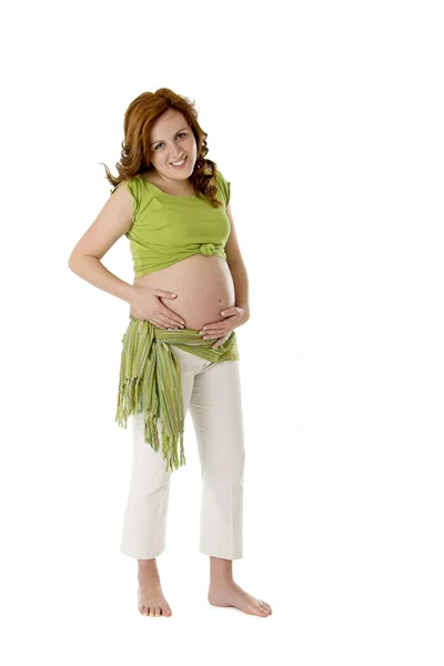 Schöne Schwangere Frau Auf Weiß Genießt Diesen Wunderbaren Moment — Stockfoto