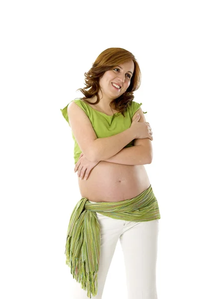 この素晴らしい瞬間を楽しんでいる白の美しい妊娠中の女性 — ストック写真