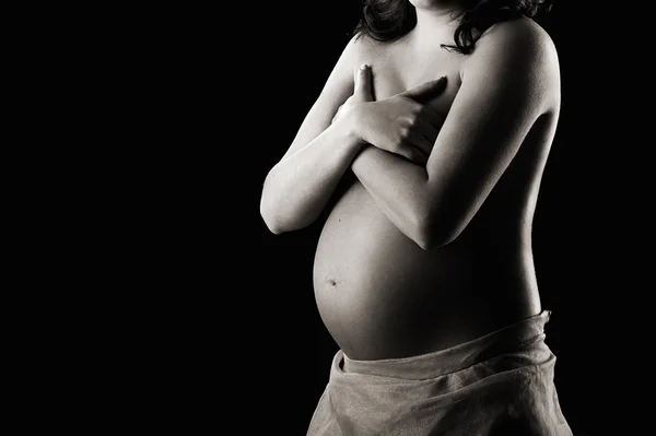 Krásná Těhotná Žena Ukazující Její Velké Bříško — Stock fotografie