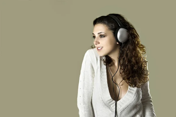 Portrait Young Beautiful Sexy Woman Listening Music — Stock Photo, Image