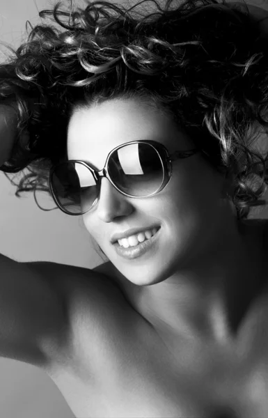 Studio Portrait Beautiful Young Woman Glasses Toned — Stock Photo, Image