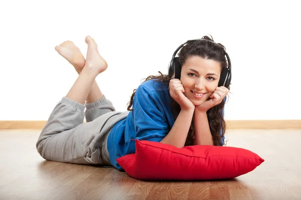 Portrait Beautiful Young Woman Listening Music — Stock Photo, Image