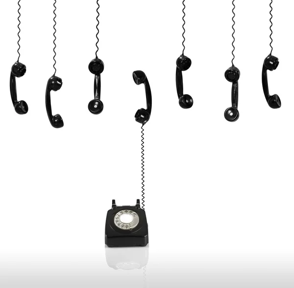 Multi Telefones Antiquados Isolados Branco — Fotografia de Stock