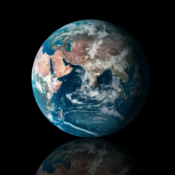 反射と黒の背景上の私たち自身の地球 Earthobservatory Nasa から来るマップ — ストック写真