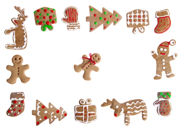 Zelfgemaakte Ontbijtkoek Cookies Met Verschillende Vormen Geïsoleerd Witte Achtergrond — Stockfoto
