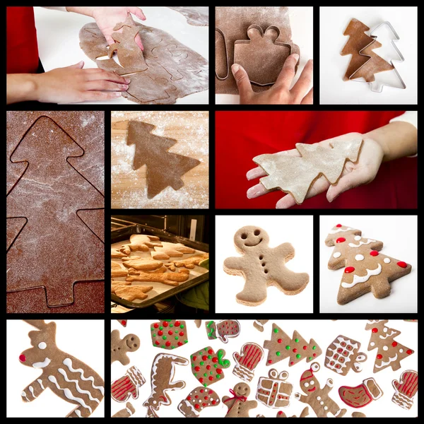 Christmas Theme Collage Picture Homemade Gingerbread Cookies — Stock Photo, Image