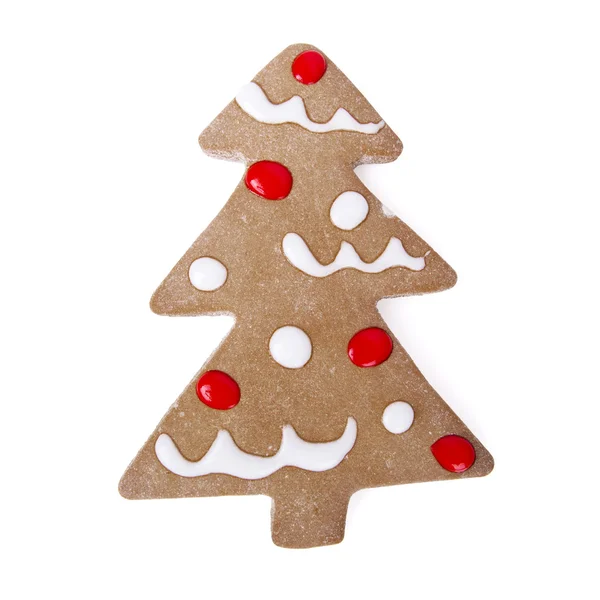 孤立在白纸上的一棵树的形状的自制姜饼圣诞饼干 — 图库照片
