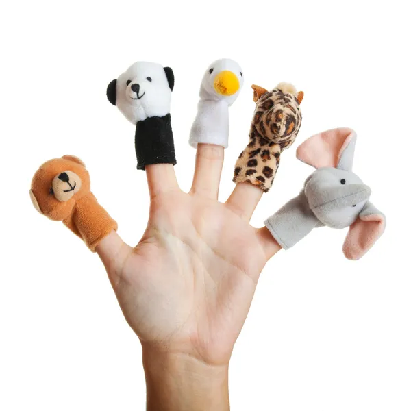 Main avec marionnettes animales — Photo
