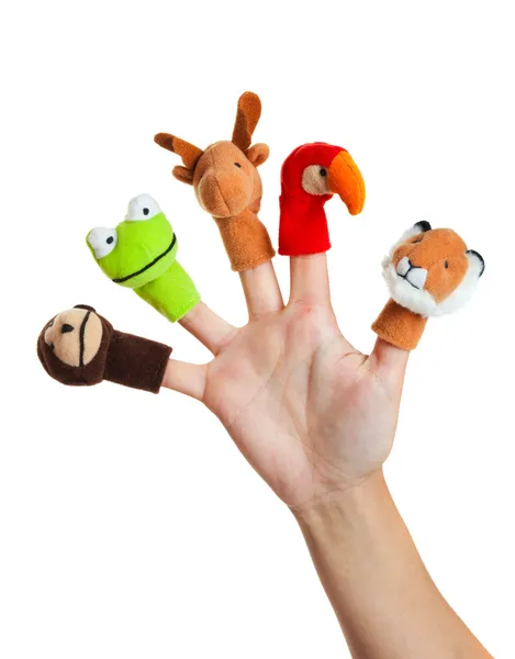 Main avec marionnettes animales — Photo