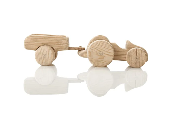 Tractor Wooden Toy Isolated White Reflection — Stock Photo, Image
