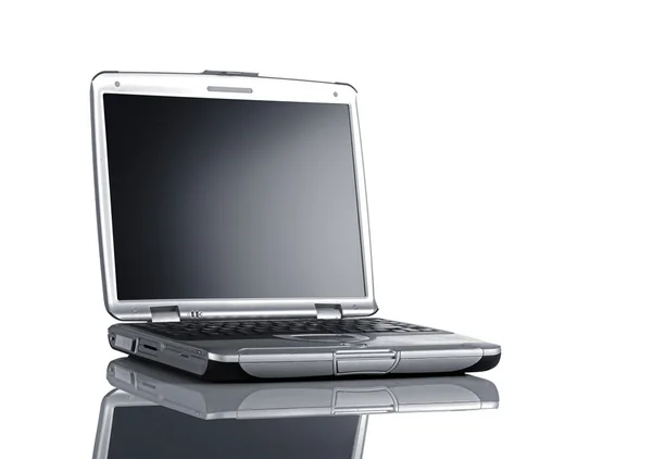 Laptop Aberto Uma Mesa Com Relfecção — Fotografia de Stock