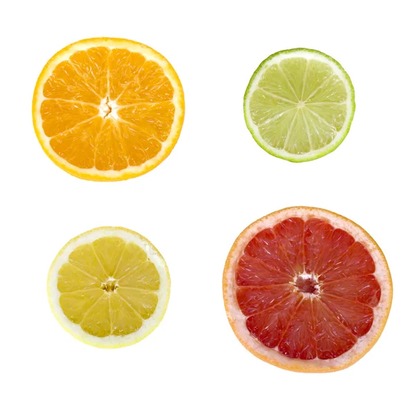 Zitrusfruchtscheiben Isoliert Auf Weißem Hintergrund — Stockfoto