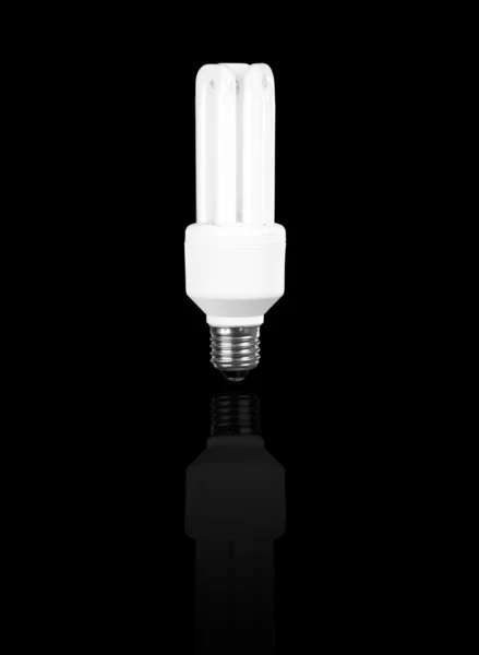 Fluorescenční Žárovka Černém Pozadí Odleskem — Stock fotografie