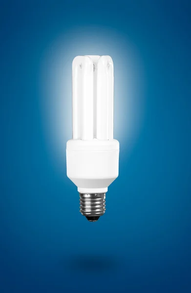 Fluorescent Light Bulb Blue Background — Stock Photo, Image
