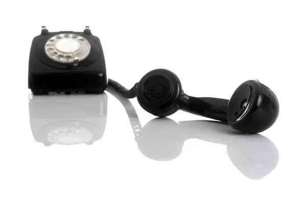 Retro Telefoon Met Reflectie Focus Voorgrond Dof — Stockfoto