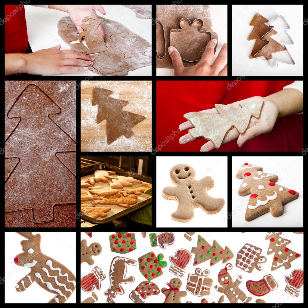 Christmas theme collage with picture of homemade gingerbread cookies